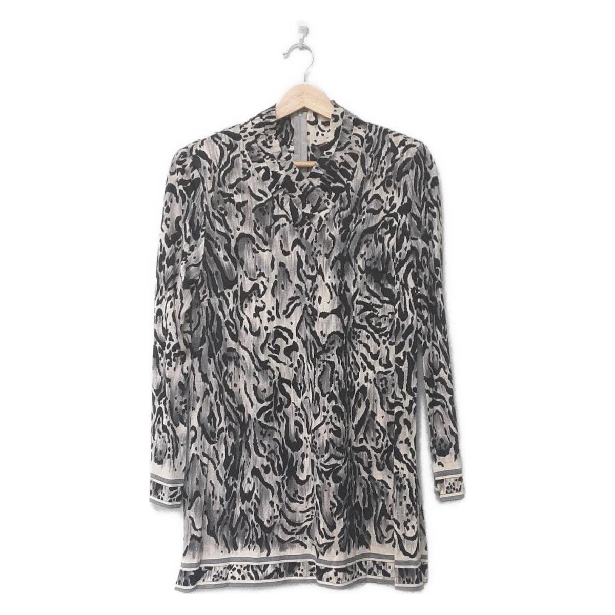 LEONARD レオナール チュニック サイズL レディース - ベージュ×黒×ダークグレー Vネック 長袖