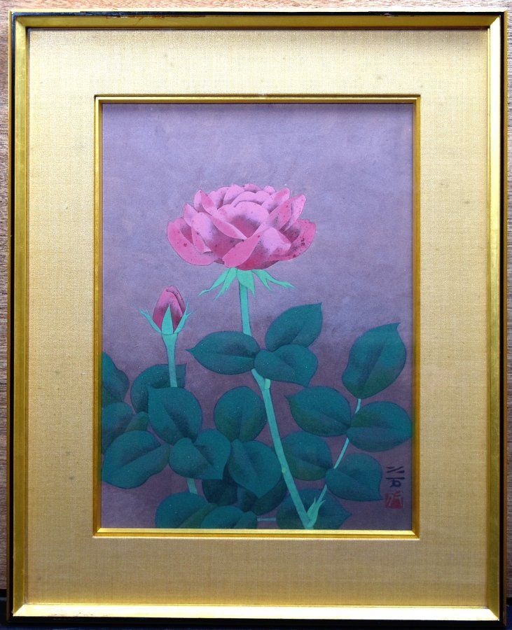 蔵A 5274 日本画 向井久万 ばら ８号 共シール