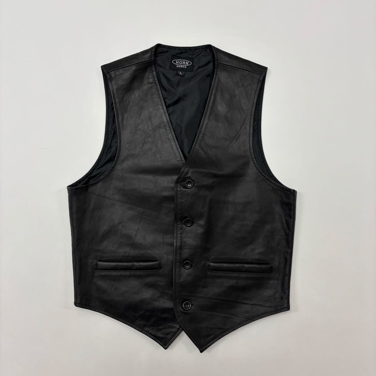 HORN WORKS ホーン ワークス レザー ベスト ブラック 系 サイズ L 712