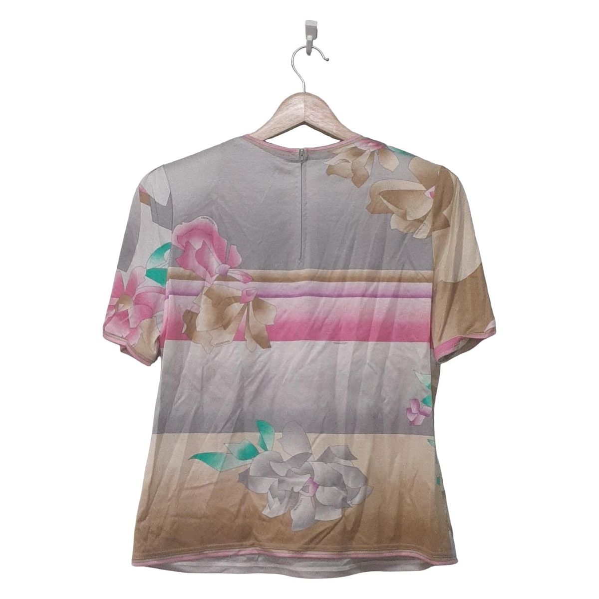 LEONARD レオナール 半袖カットソー サイズLL レディース - ライトピンク×グレー×マルチ ボウタイ 花柄