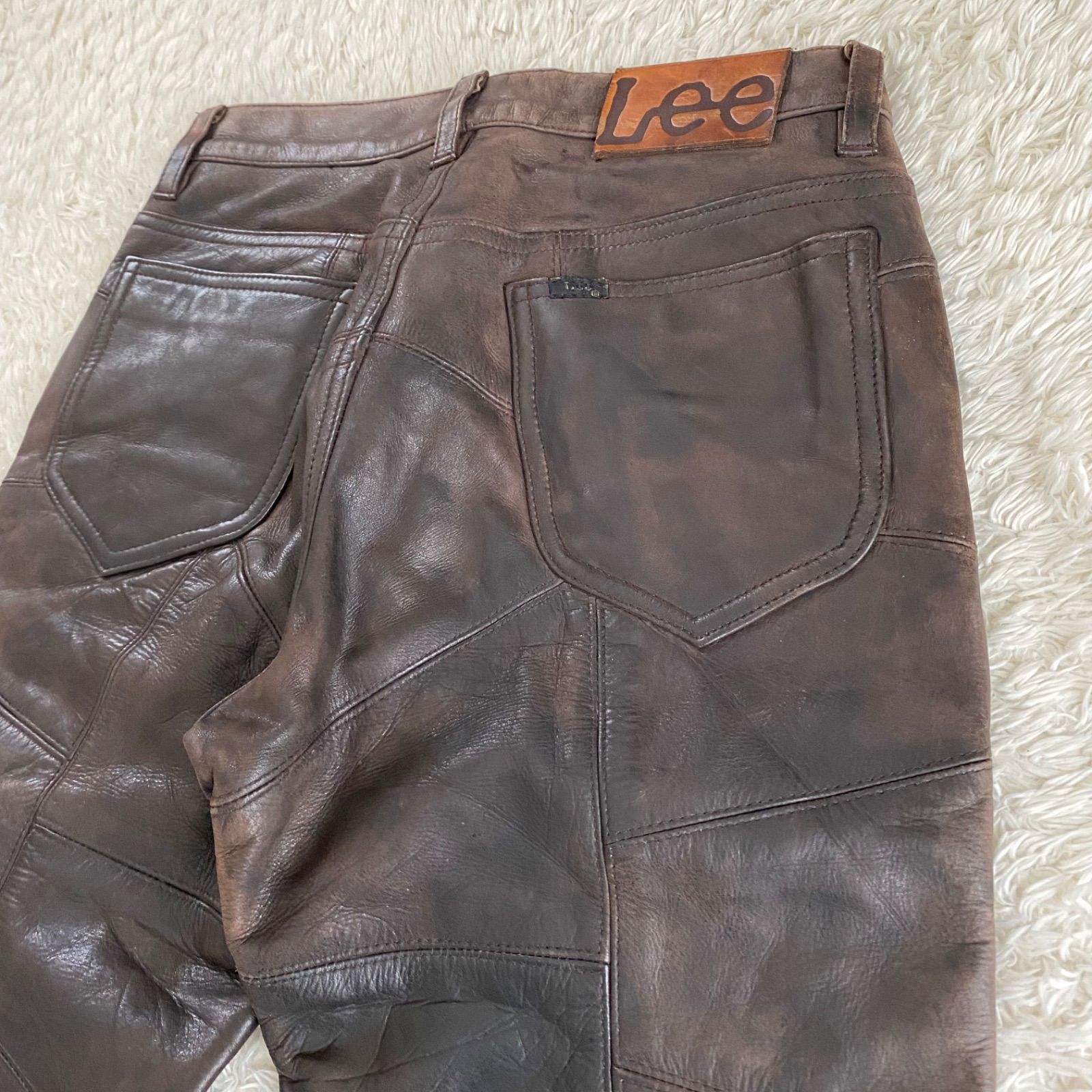Lee Riders ブラウンのレザー パンツ　サイズ30×34 Lee RIDERS leather pants レザーパンツ 革パン パッチワーク ダーク