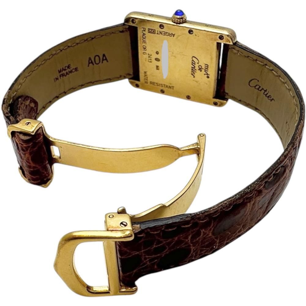 CARTIER カルティエ マストタンクLM ヴェルメイユ 腕時計 シルバー925 レザー クオーツ ゴールド文字盤 ブラウンレザーベルト レディース GD その他 時計 レディース