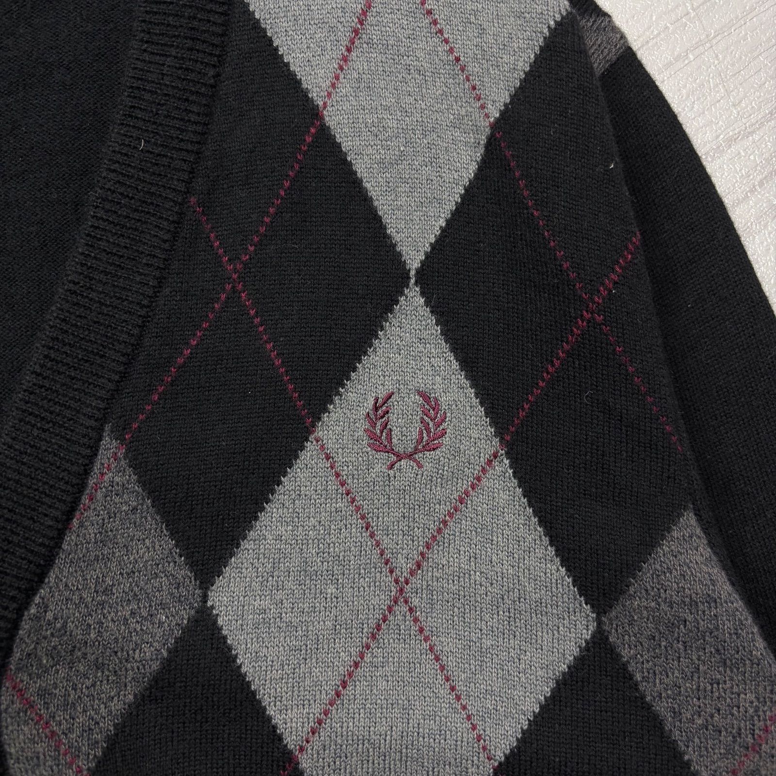 FRED PERRY アーガイル柄カーディガン ブラック M - メルカリ