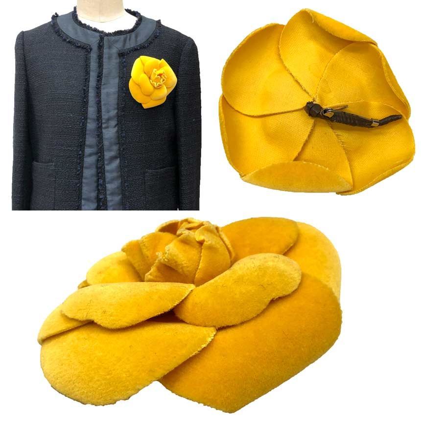 シャネル CHANEL カメリア コサージュ ブローチ 花 イエロー