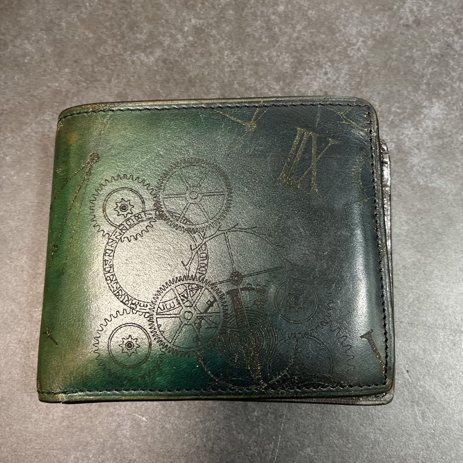 YUHAKU ユハク 時間 柄 二つ折り財布 グラデーション グリーン