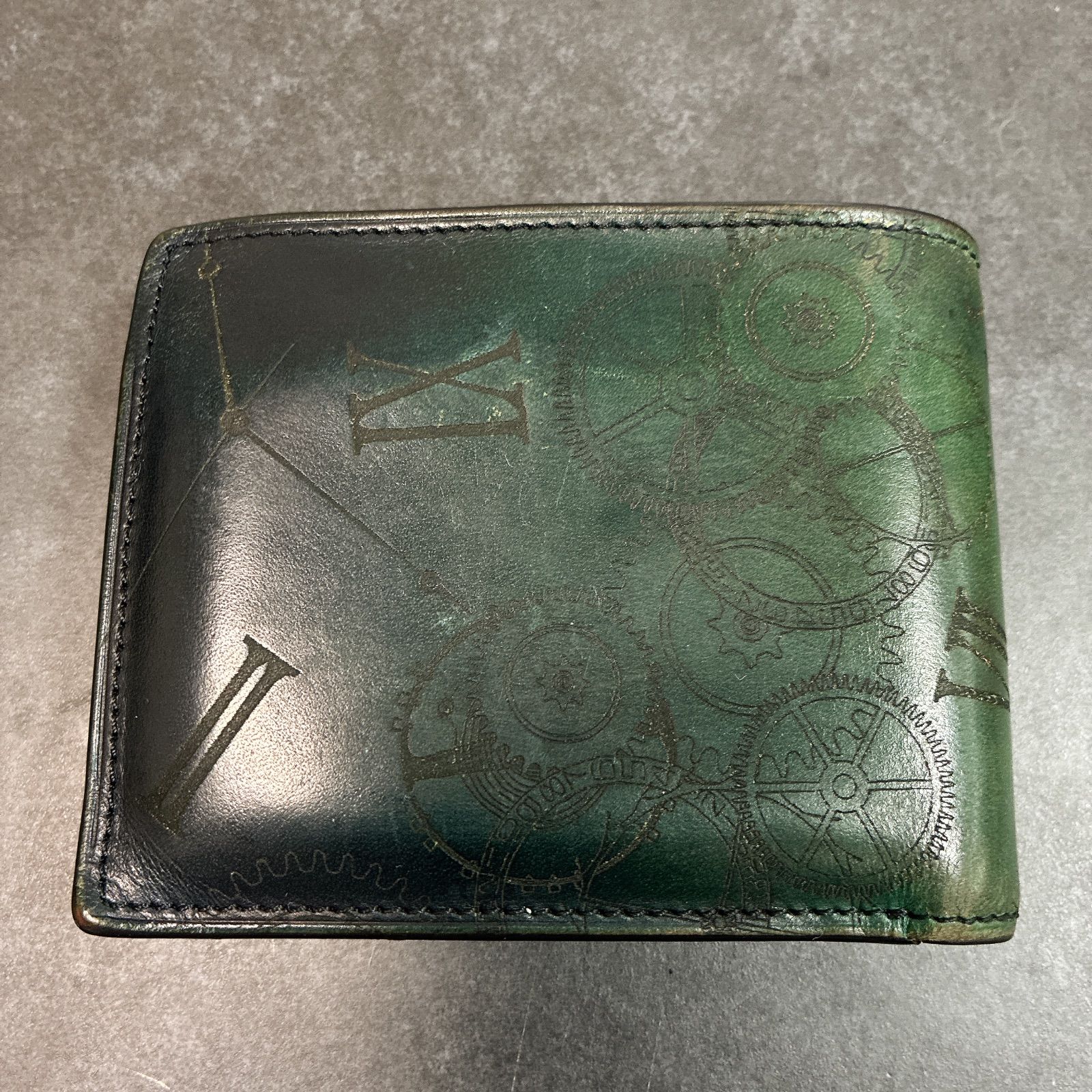 YUHAKU ユハク 時間 柄 二つ折り財布 グラデーション グリーン