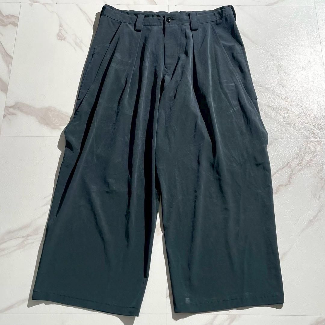 Y s ワイズ Yohji Yamamoto ヨウジヤマモト 2021 SS 2021年春夏 YT P 03 500 デシンビッグフロントポケットパンツ ワイドパンツ トリアセテート グリーンブルー系 Lサイズ相当 レディース メンズ着用