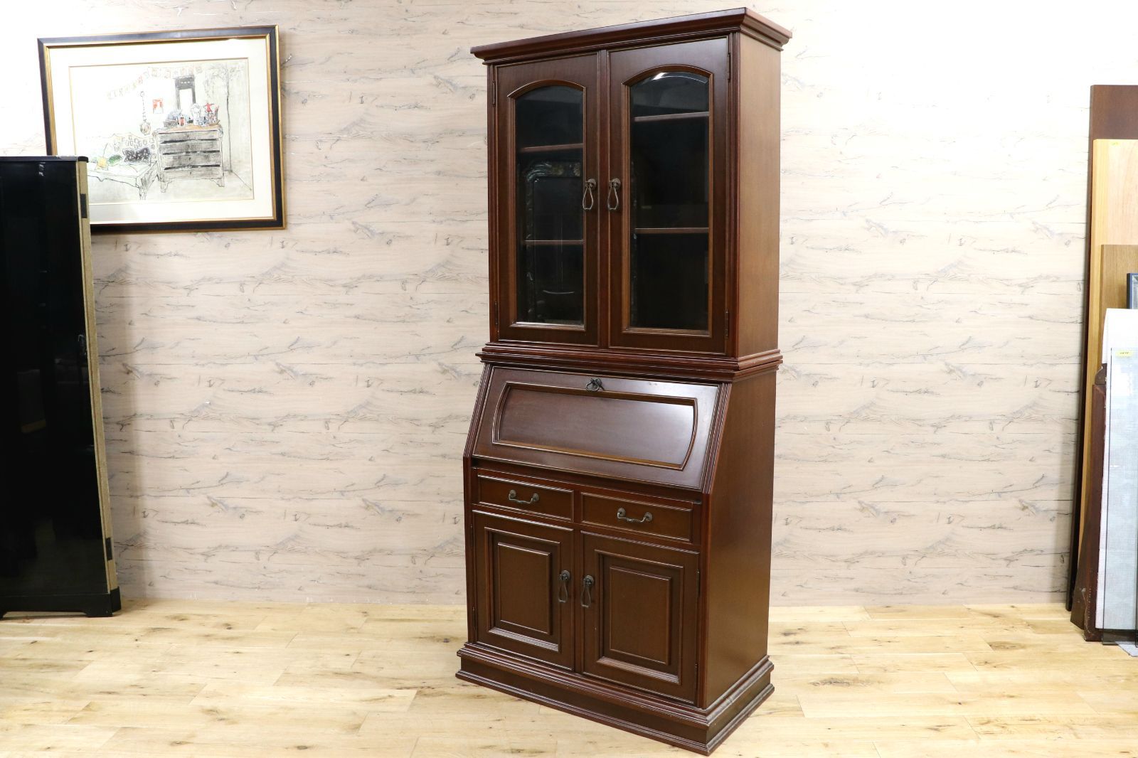 GMIK 700 ライティングビューロー デスク 学習机 書斎机 机 化粧台 キャビネット 飾り棚 レトロ アンティーク調 検 メープル不二家