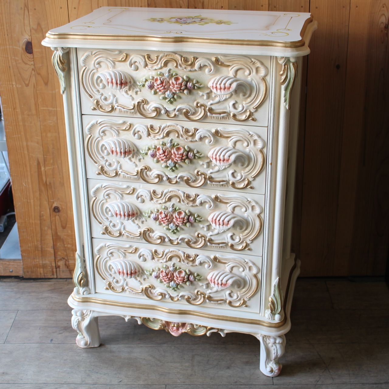 688)ロココ調のチェスト アンティーク調 バラ 薔薇 猫脚 姫系 - メルカリ