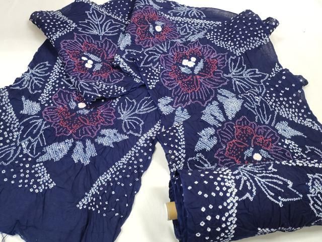 ∴ 上 夏物 浴衣 有松鳴海絞り 反物 着尺 湯のし前 色紙花文 綿 kh 6