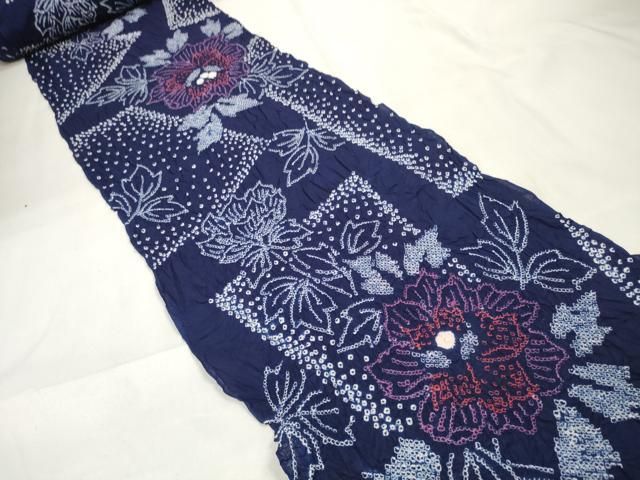 ∴ 上 夏物 浴衣 有松鳴海絞り 反物 着尺 湯のし前 色紙花文 綿 kh 6