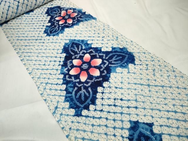 ∴ 上 夏物 浴衣 有松鳴海絞り 反物 着尺 花散らし 綿 kh 6