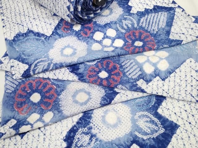 ∴ 上 夏物 浴衣 有松鳴海絞り 反物 着尺 花繋ぎ 綿 kh 6