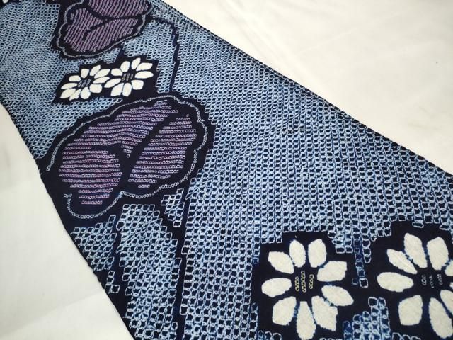 ∴ 上 夏物 浴衣 有松鳴海絞り 反物 着尺 枝花 綿 kh 6