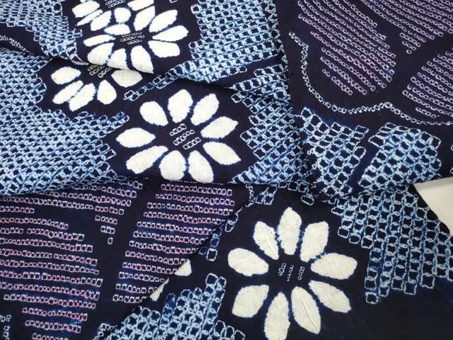 ∴ 上 夏物 浴衣 有松鳴海絞り 反物 着尺 枝花 綿 kh 6