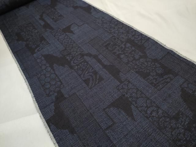上 本場結城紬 重要無形文化財 反物 着尺 100亀甲 短冊吉祥文 kh 6