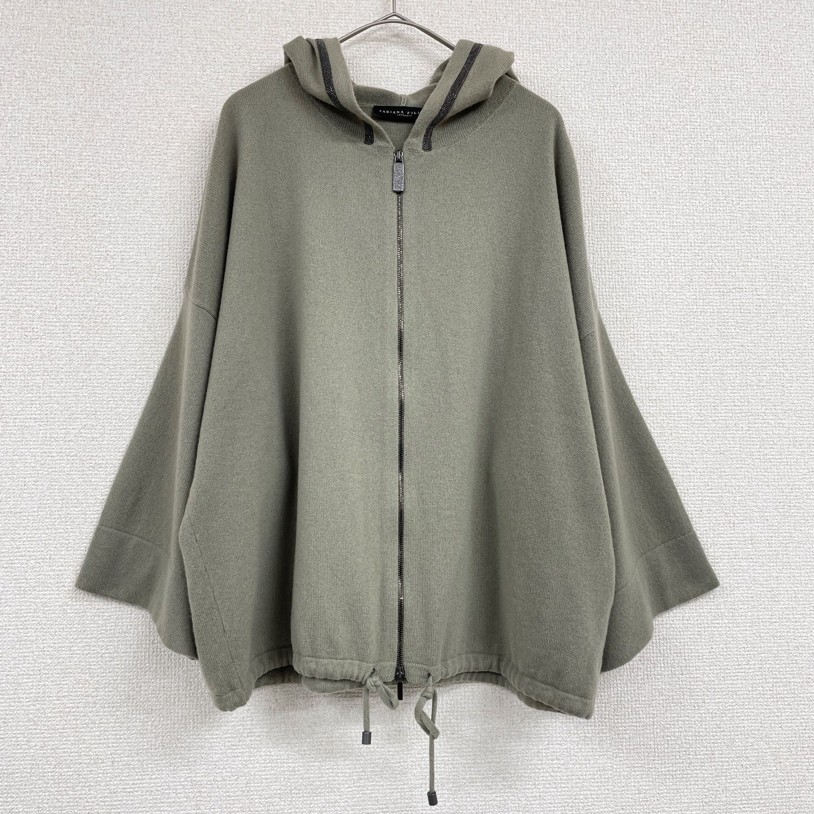 FABIANA FILIPPI ファビアナフィリッピ ニットパーカー カーディガン モニーレ オーバーサイズ フード カシミヤ100％ カーキ イタリア製 レディース XS