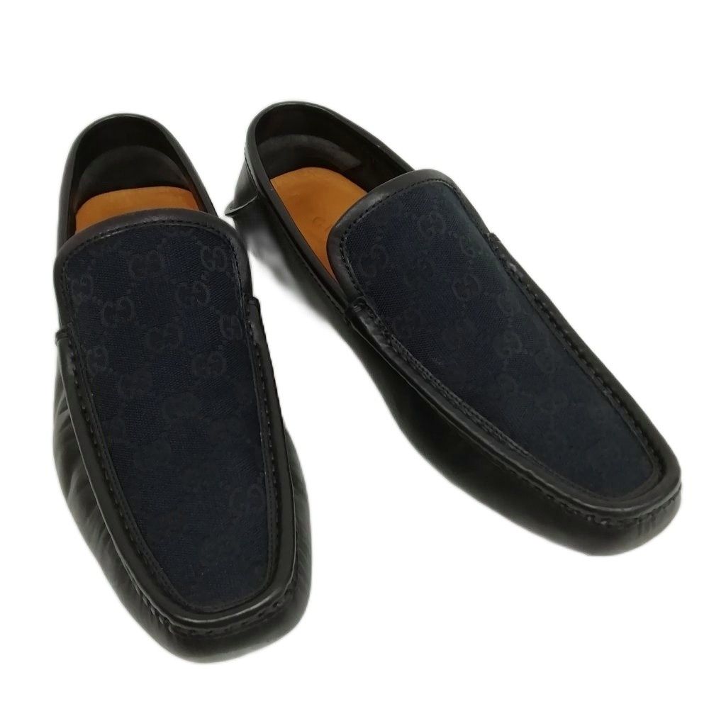 グッチ GUCCI 153991 GGキャンバス レザー スリッポン ローファー 8 ブラック