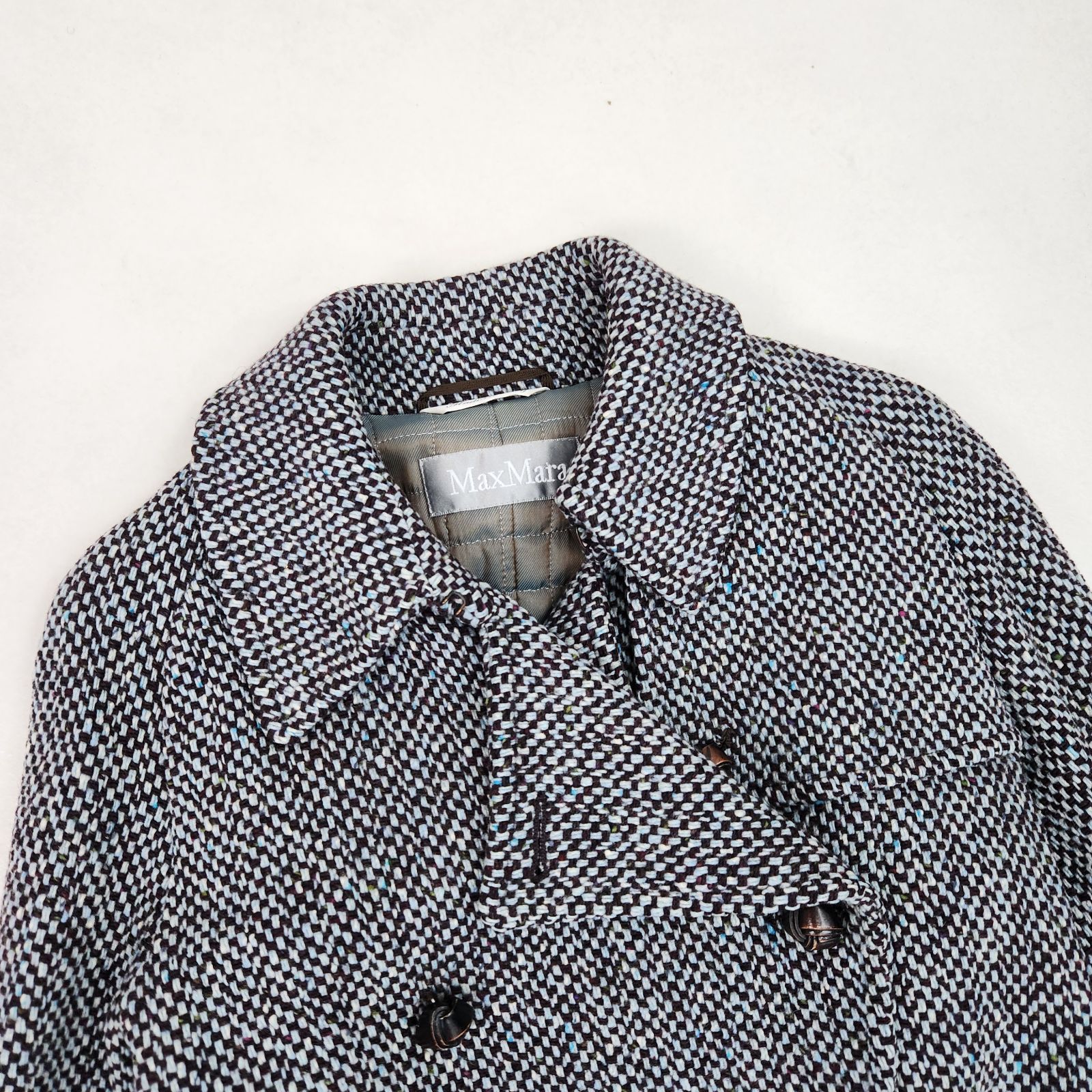 マックスマーラ ベルテッドコート ツイード くるみボタン 銀タグ 38