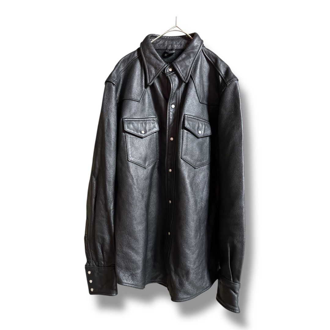 TRANS トランス コンチネンタル 90 s Y 2 K レザー ウエスタンシャツ 牛革 長袖 羽織り 上着 トップス メンズ サイズF ブラック 秋 44 No.K 1049
