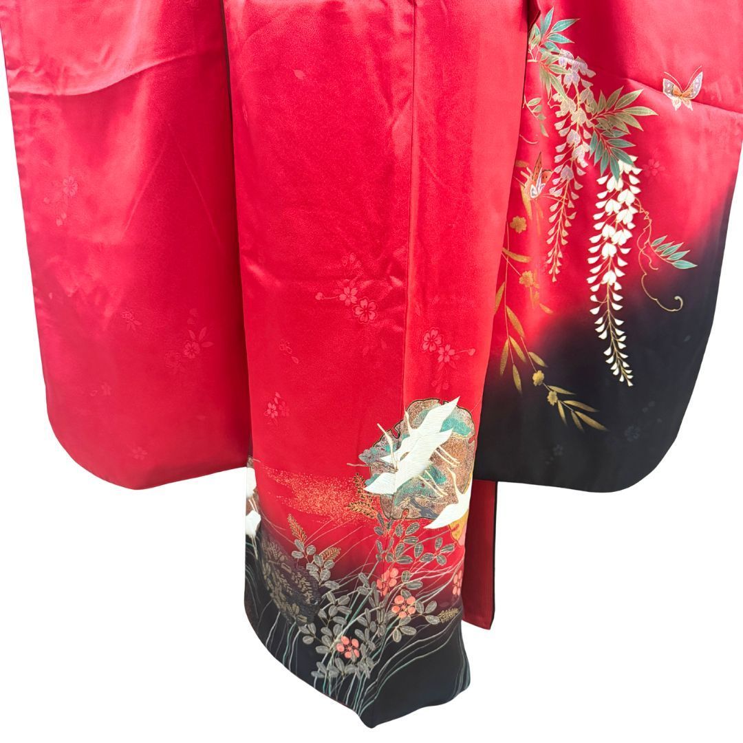 正絹振袖一式6点セット　トールサイズ 希少トールサイズ 美品 振袖6点フルセット 身丈168cm 正絹 赤×黒 雪輪