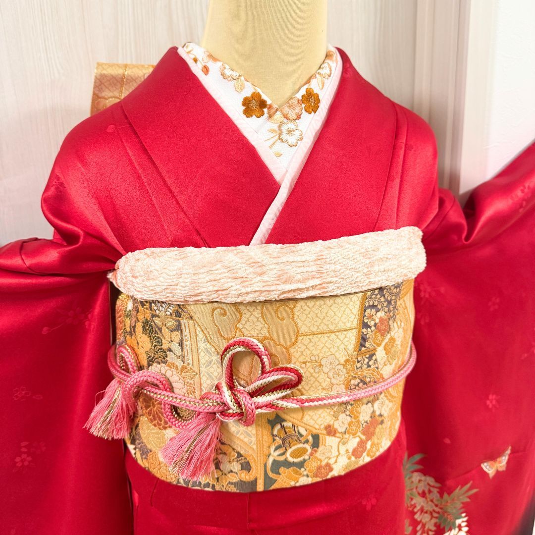 振袖セット 身丈169.5cm ふくよか 正絹 前撮り レア 希少　トールサイズ 希少トールサイズ 美品 振袖6点フルセット 身丈168cm 正絹 赤×黒 雪輪