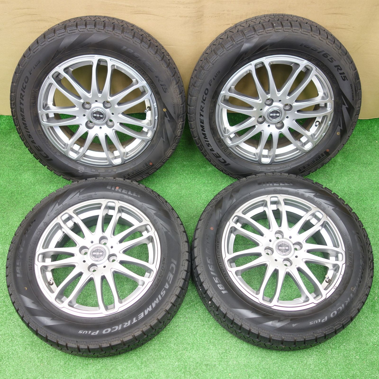 キレイ 21年 スタッドレス 185 65 R 15 ピレリ アイスアシンメトリコ プラス SG E 社外 アルミ 15インチ PCD 100 4 H ス