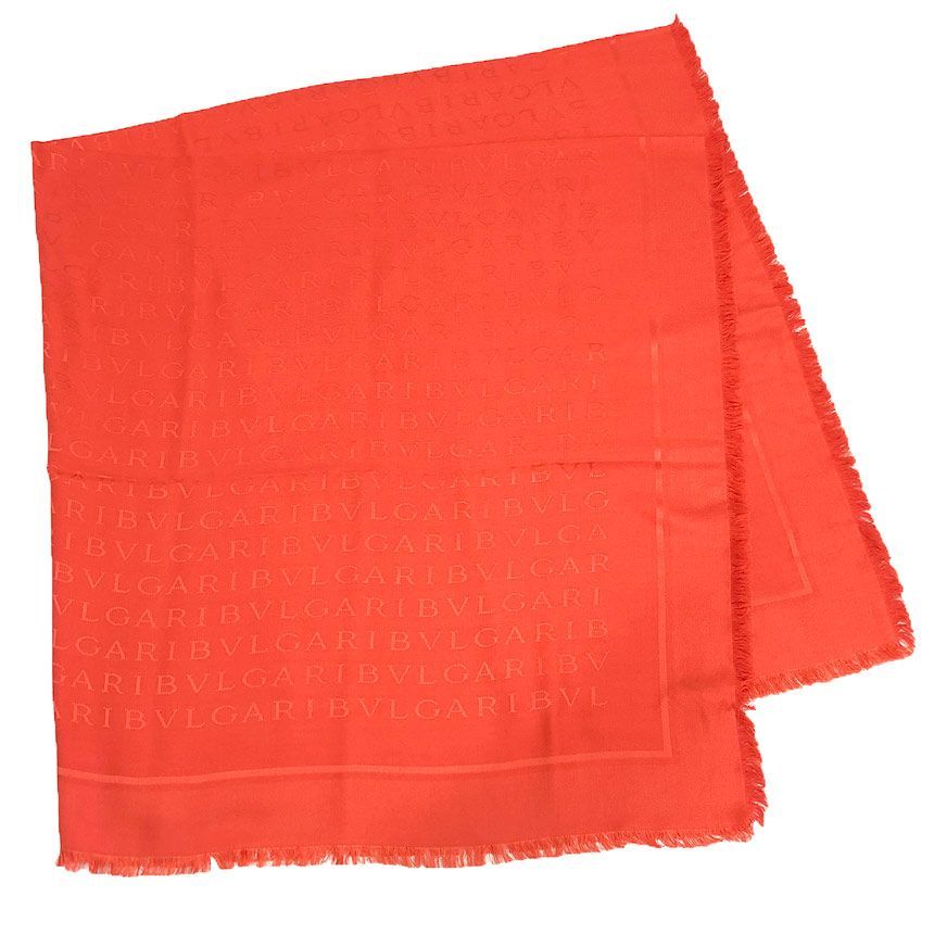 BVLGARI ブルガリ ロゴマニア ストール ショール シルク ウール オレンジ aq 12336