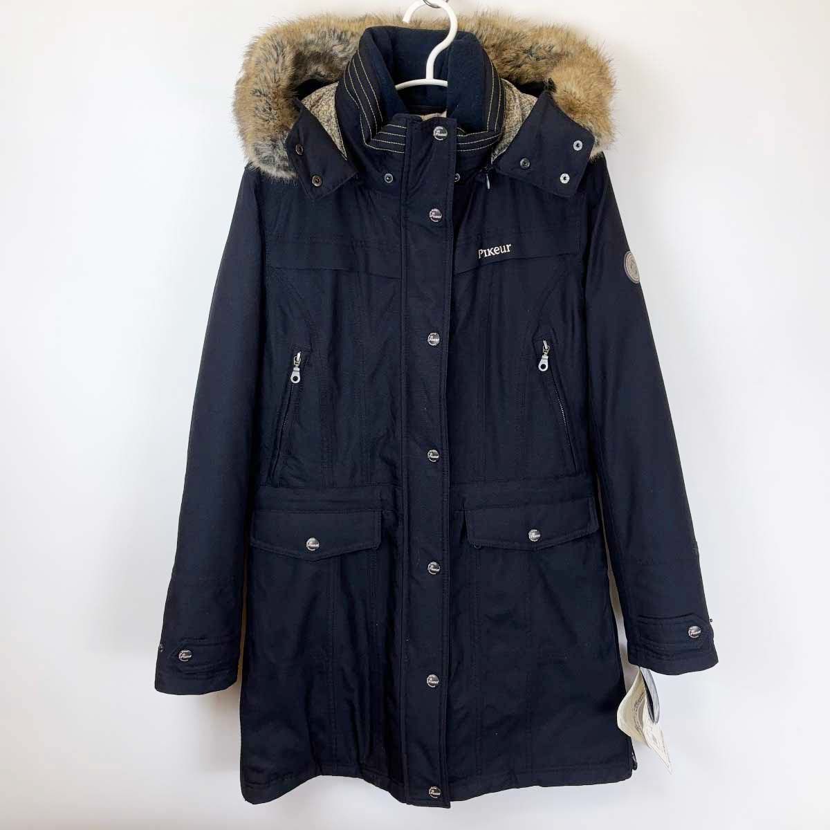 ピカー 中綿ジャケット 防水 38 ブラック 602001 レディース PIKEUR フード ファー取り外し 乗馬 馬術