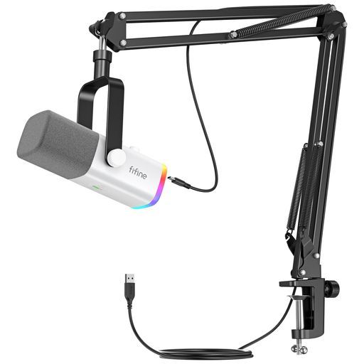FIFINEXLR USBゲーミングマイクセットストリーミングポッドキャスト用ダイナミックマイクPCマイクブームアームスタンド付きRGB機能付きミュートボタンヘッドフォンジャックボーカルボイス