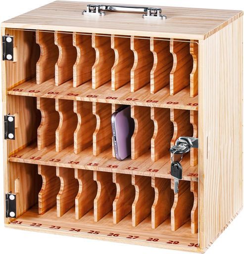 木製スマホ収納ボックス組み立て不要30仕切り鍵付き保管ボックス試験場 教室 会社 塾など対応管理ボックス充電穴ある紛失防止携帯電話ロッカー