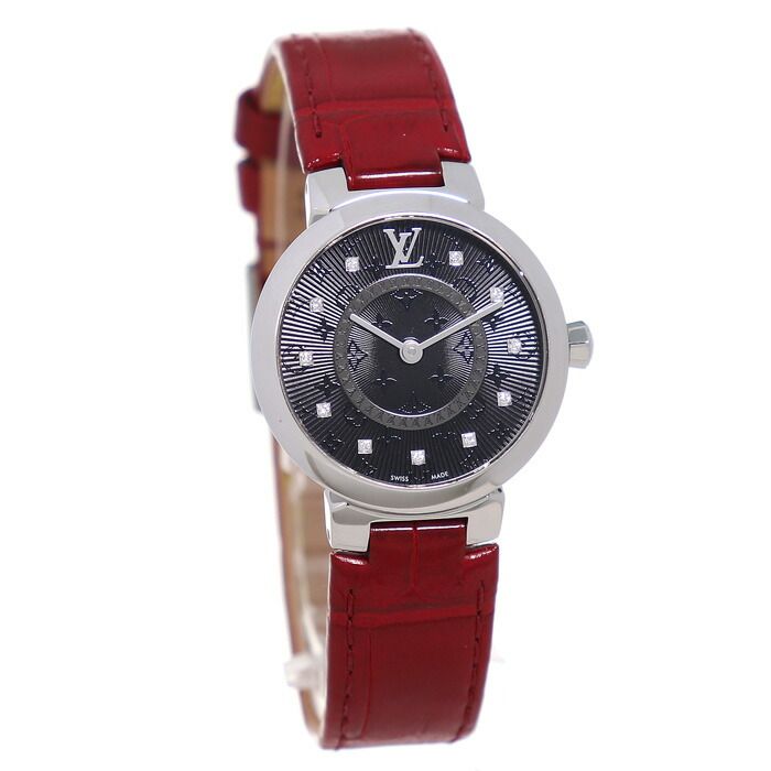  ルイヴィトン QA 143 Z タンブールスリムPM 11 Pダイヤモンド モノグラム クォーツ レディース モノグラムパターン レザー 革ベルト 女性用腕時計 LV TAMBOUR SLIM MONOGRAM DIAMONDS WATCH 腕時計(クォーツ) 腕時計(アナログ)