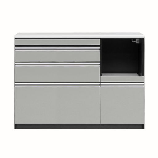関家具 Sekikagu 大川家具国産キッチン収納カウンターシルバー幅120 cmメラミンカウンター艶有りメタル399950