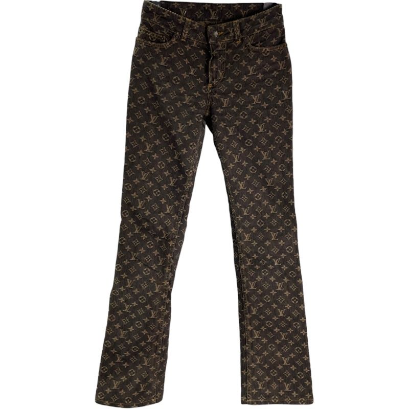 ルイ ヴィトン LOUIS VUITTON モノグラム総柄デニムパンツ ブラウン コットン メンズ デニムパンツ