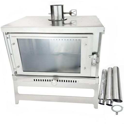 solotour 二次燃焼 ガラス薪ストーブ組み立てコンパクトスパークアレスターダンパー付煙突 収納バッグ付きサイズ38 25