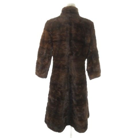 ノーブランド ファーコート ロング丈 スタンド ミンク 毛皮 茶 ブラウン AO 18 GY