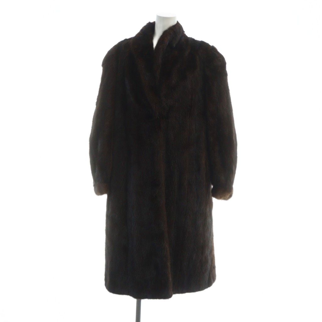 ノーブランド品 毛皮コート ミンクファー ロング 長袖 総裏地 茶 ブラウン GY 18 MQ