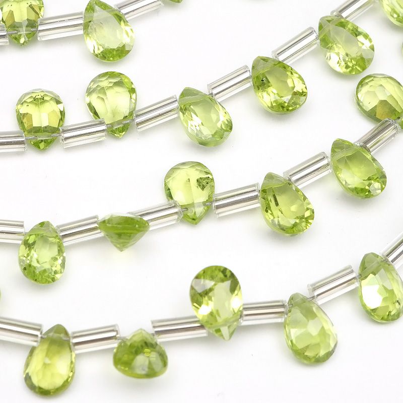 ●いくらです●（666）ペリドットファセットカット　2連　42㌢　…他 ペリドット ペアシェイプファセットカット 7×5mm［プレミアムカット