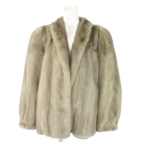 ノーブランド ファーコート ショート丈 ショール サファイアミンク 毛皮 ストライプ ライトグレー AO 16 GY 18