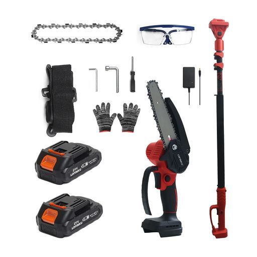 高枝切り電動チェーンソー バッテリー充電式チェーンソー伸縮式延長ポール付き最長245 CM角度調節 持ち運び便利芸用具パワフルプロ伐採園芸RED-A 4