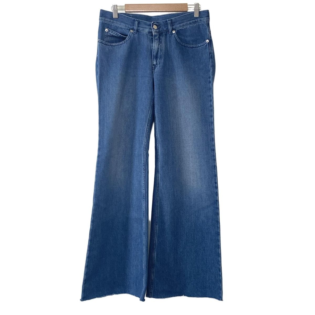 MM 6 エムエムシックス ジーンズ サイズ42 L レディース ブルー フルレングス ダメージ加工 切りっぱなし