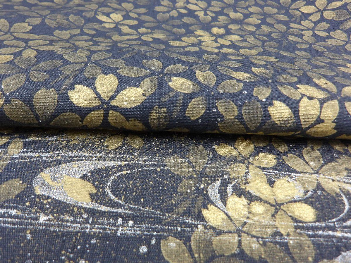  P 41262 桜尽くし 紬地 袋帯 夜桜 墨色 bc 袋帯 帯