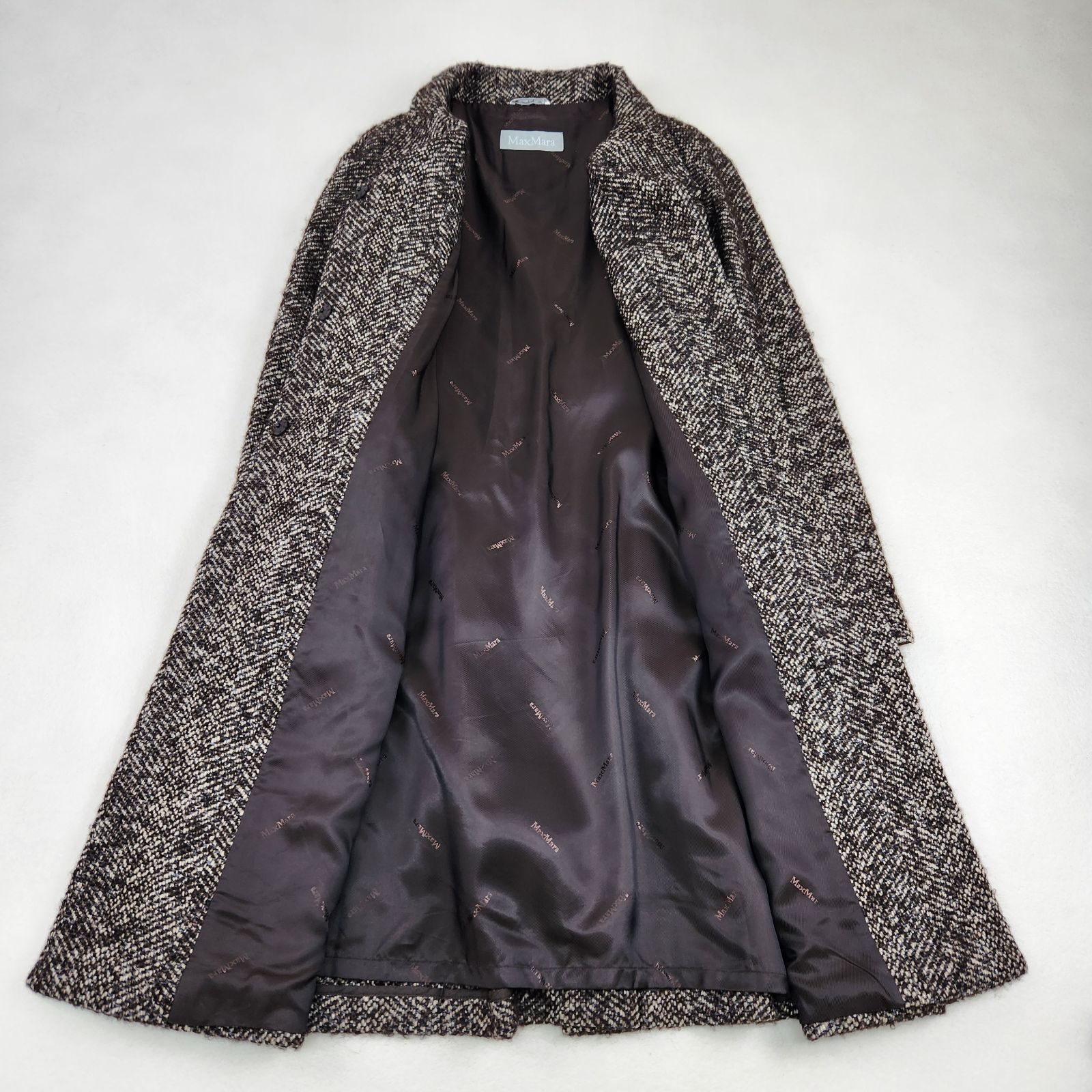 マックスマーラ ロングコート ベルテッド ツイード ブラウン 38 M L