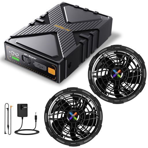 2025革新設計42 V超高出力ファンバッテリーセット2種類駆動モード作業服 急速充電器9 cmホール対応熱中症対策PSE認証済日本語説明書