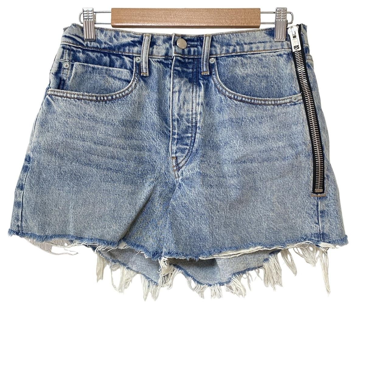WANG アレキサンダーワン ジーンズ サイズ26 S レディース - ブルー ショート ひざ上丈 ダメージ加工 ボタンフライ