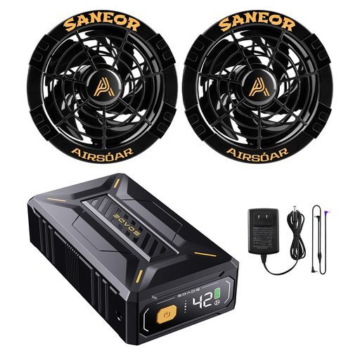 42 V超高出力40500 mAhバッテリー 空調作業服ファンバッテリーセット ブラシレスモーター最大25時間連続稼働7段階風量調節2種類モード搭載PSE認証済ベスト半袖長袖 9 cm作業服対応