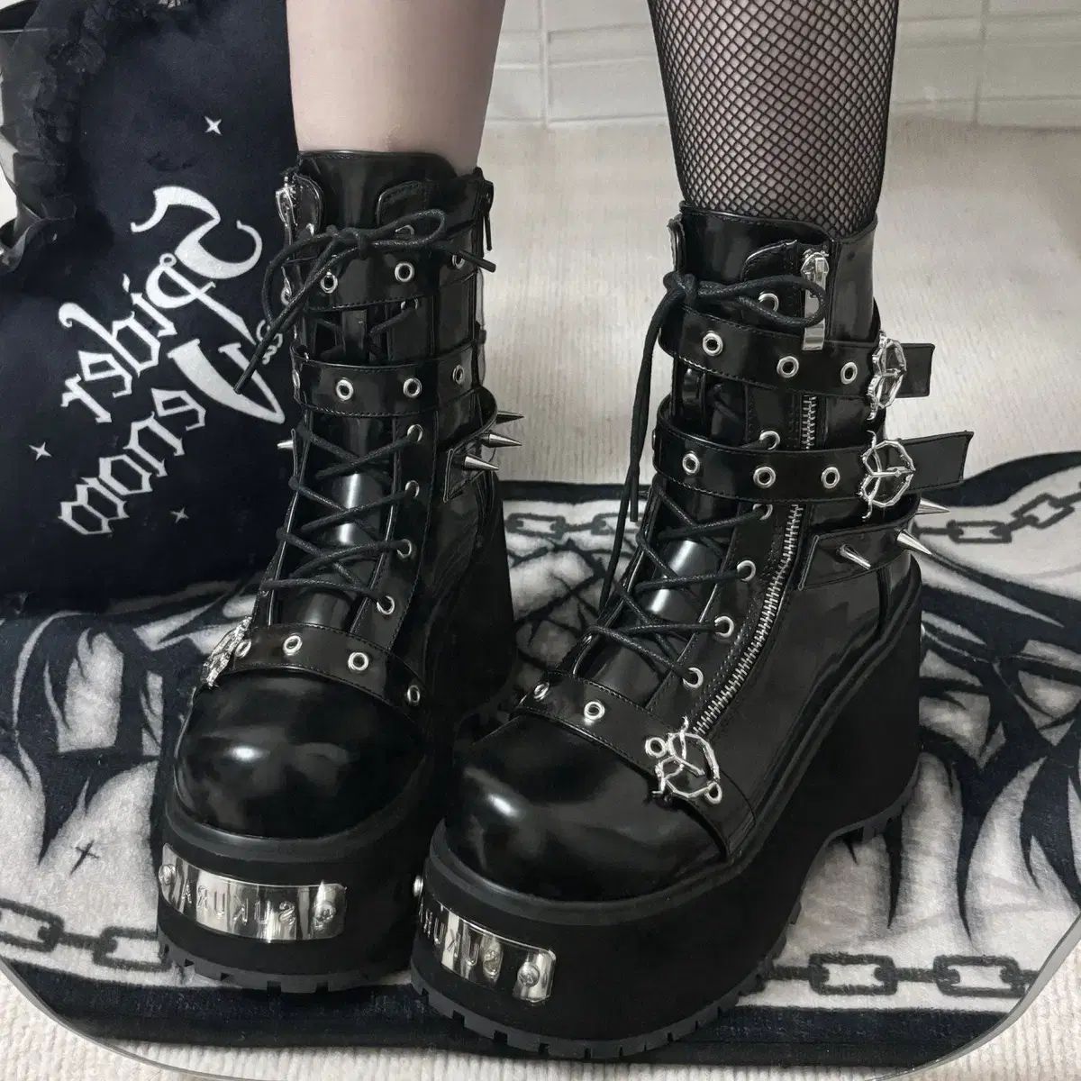 パンクスタイル プラットフォーム マーティンブーツ ゴスロアルック サブカルチャー リリーヒール ショートブーツ 2 COLOR