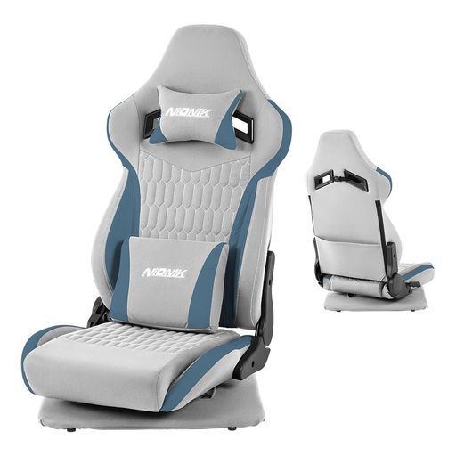 NIONIKゲーミングチェア座椅子ファブリックゲーミング座椅子180°リクライニング回転座椅ひじ掛けなしゲームチェアランバーサポート360°回転座面ハイバック グレー