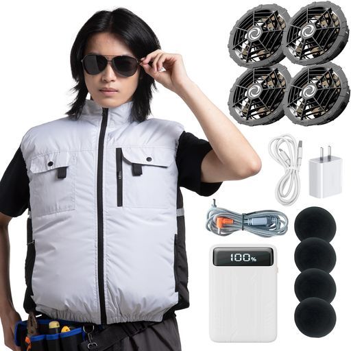 空調ベスト 4ファン 体感-15℃ 最強爆風476CFM ファンバッテリーセット Hon&Guan]ファン付きベスト空調ベスト4ファン体感-15°C最強爆風476CFM