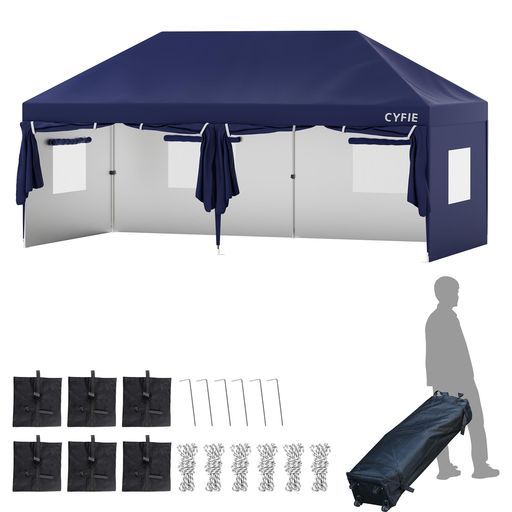 CYFIEタープテント3mx6mサイドシート6枚付きワンタッチ式3段調節UV